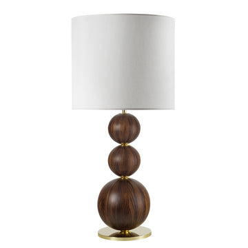 Lampshade IMBU 03 polished brass + sphere with imbuia wood blade + white linen shade
