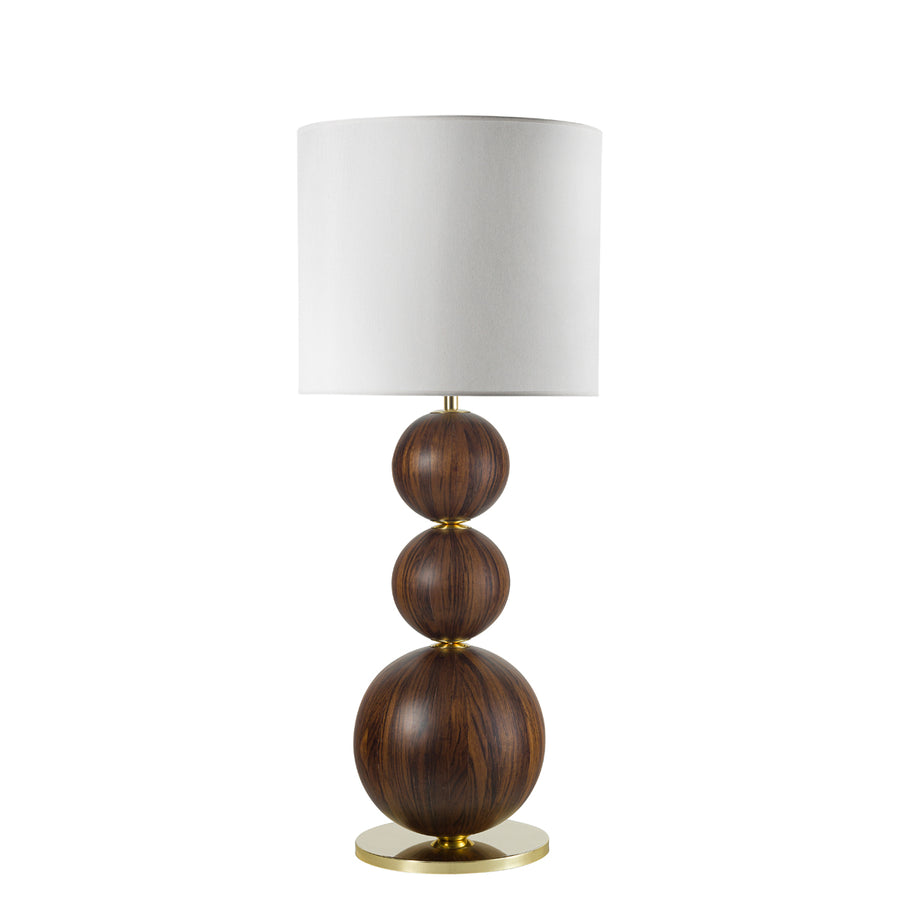 Lampshade IMBU 03 polished brass + sphere with imbuia wood blade + white linen shade