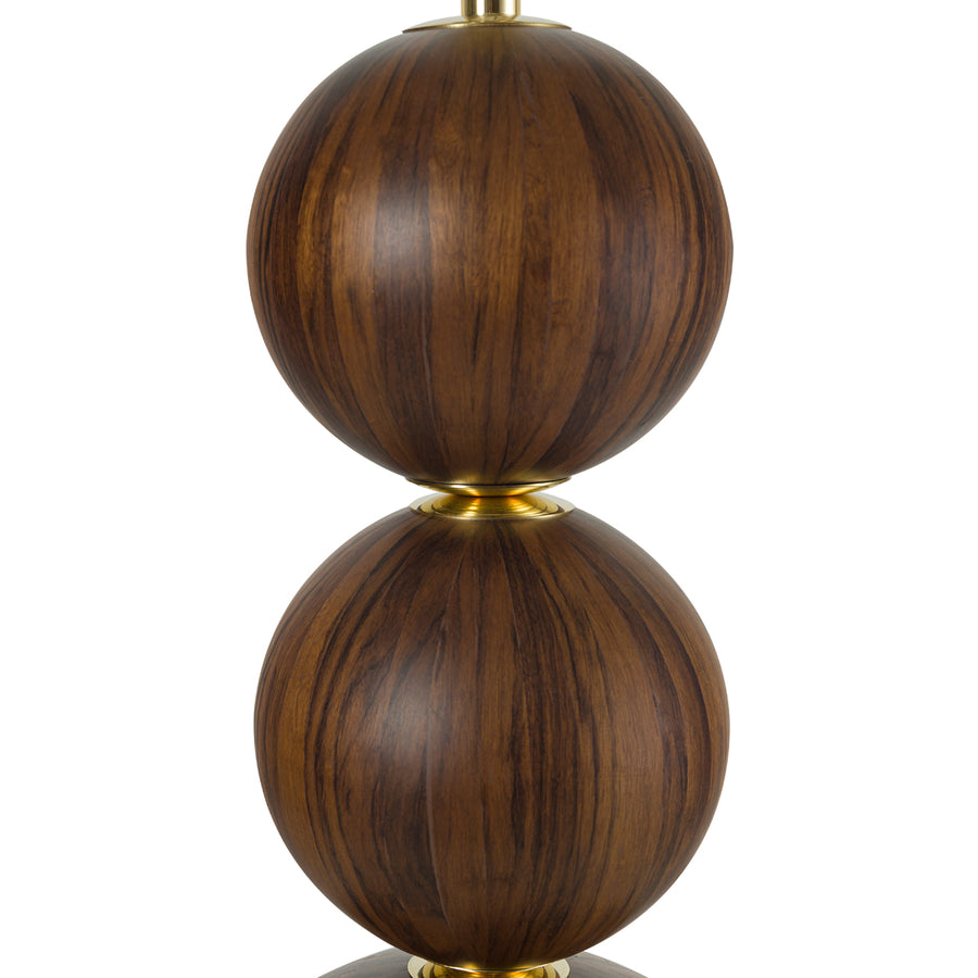 Abajur IMBU 03 em latão polido + esferas com lâmina de madeira imbuia + cúpula pergaminho vegetal
