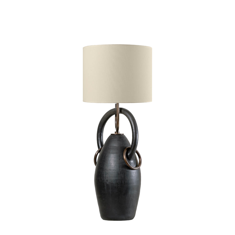 Lampshade PONTE clay structure (black paiting) + polished brass + unbleached linen dome