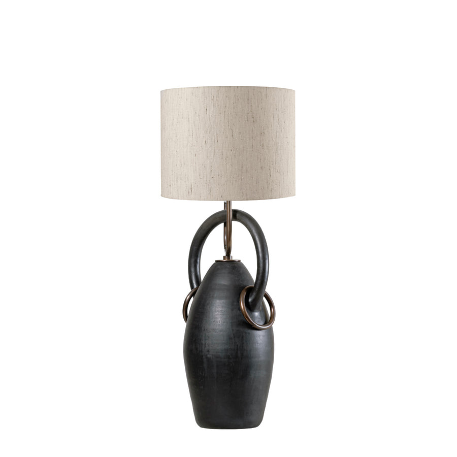 Lampshade PONTE clay structure (black paiting) + polished brass + unbleached linen dome