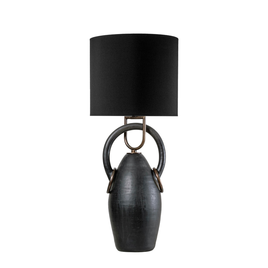 Lampshade PONTE clay structure (black paiting) + polished brass + black linen dome