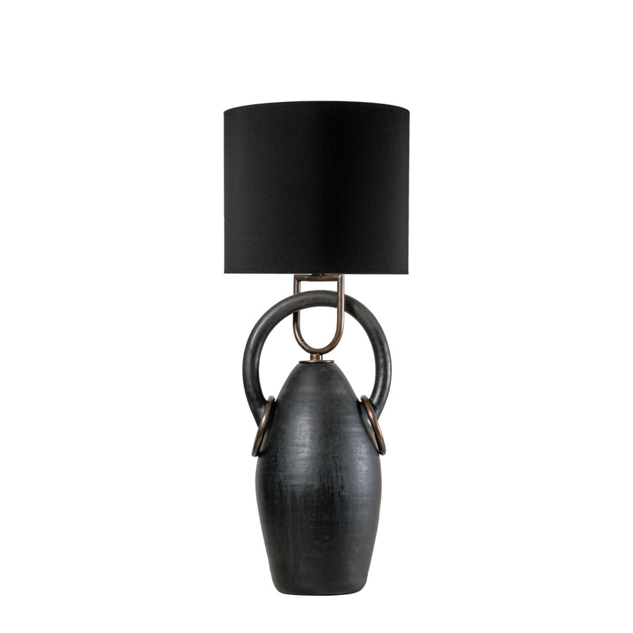 Lampshade PONTE clay structure (black paiting) + polished brass + black linen dome
