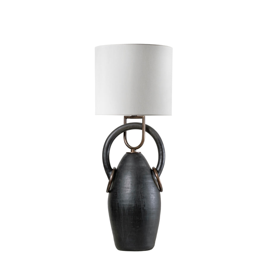 Lampshade PONTE clay structure (black paiting) + polished brass + white linen dome