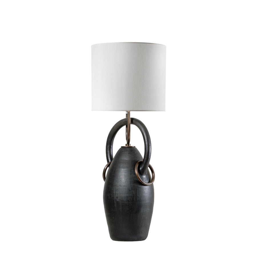 Lampshade PONTE clay structure (black paiting) + polished brass + white linen dome