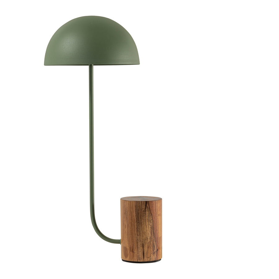 Lampshade COGUMELO M imbuia wood base + olive green microtexture shade and stem