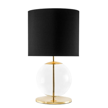 Lampshade ESSI polished brass + blown glass sphere + black linen shade