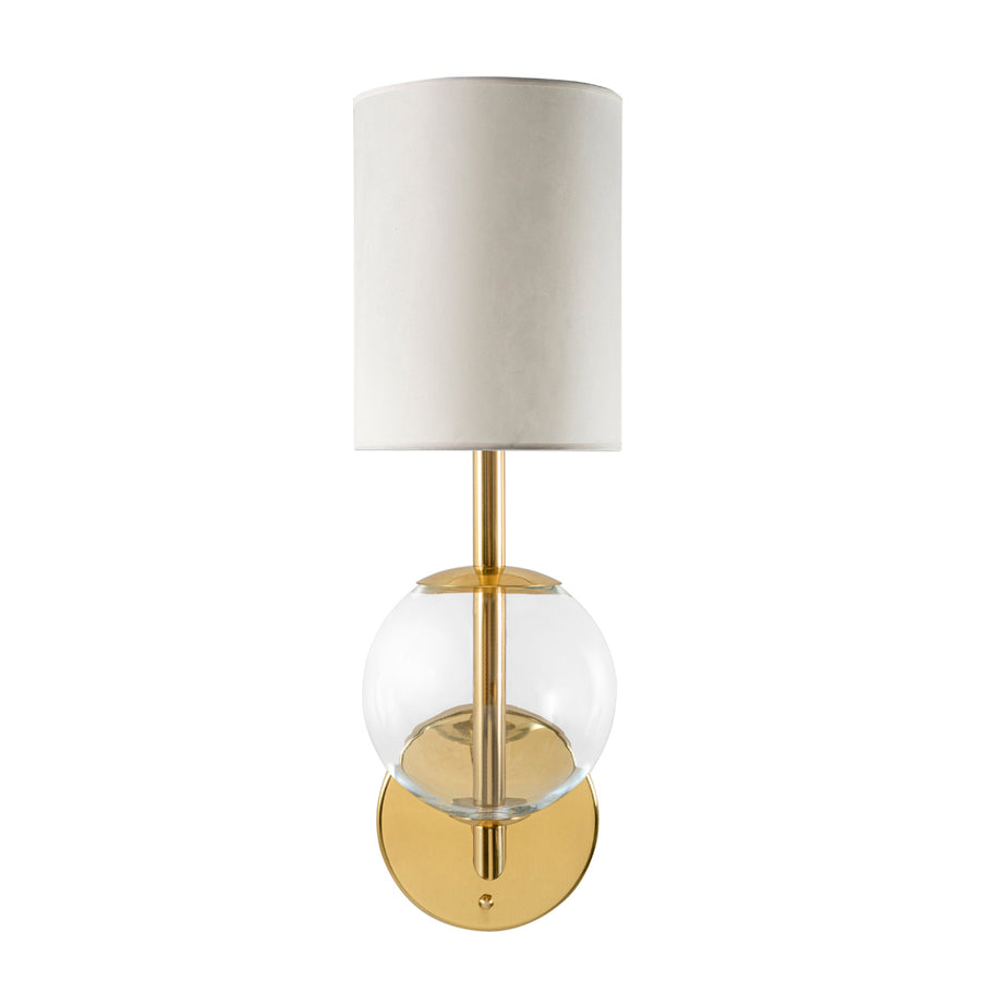 Wall light ESSI P polished brass + blown glass sphere + vegetal parchment shade