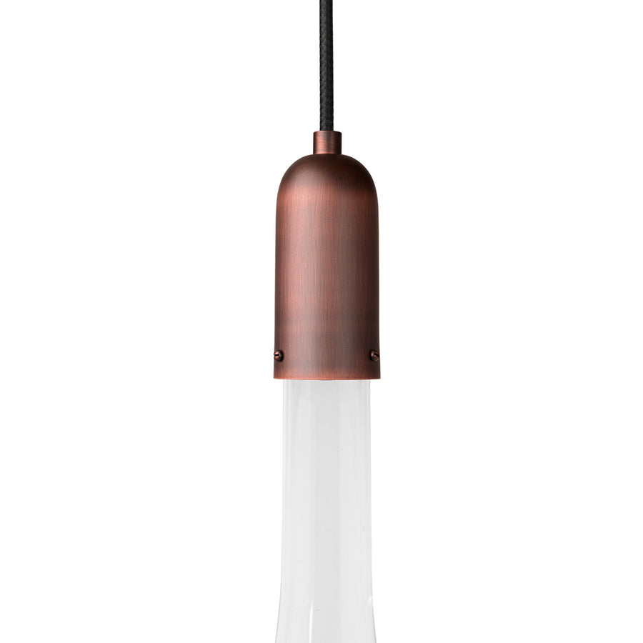 Pendant FLUIDA 3 matte brushed copper and blown glass