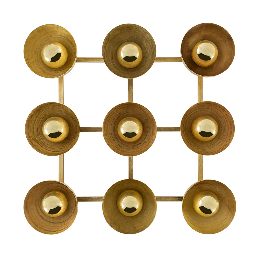 Pendente GIRASSOL 09 cúpulas latão escovado natural + botões latão polido