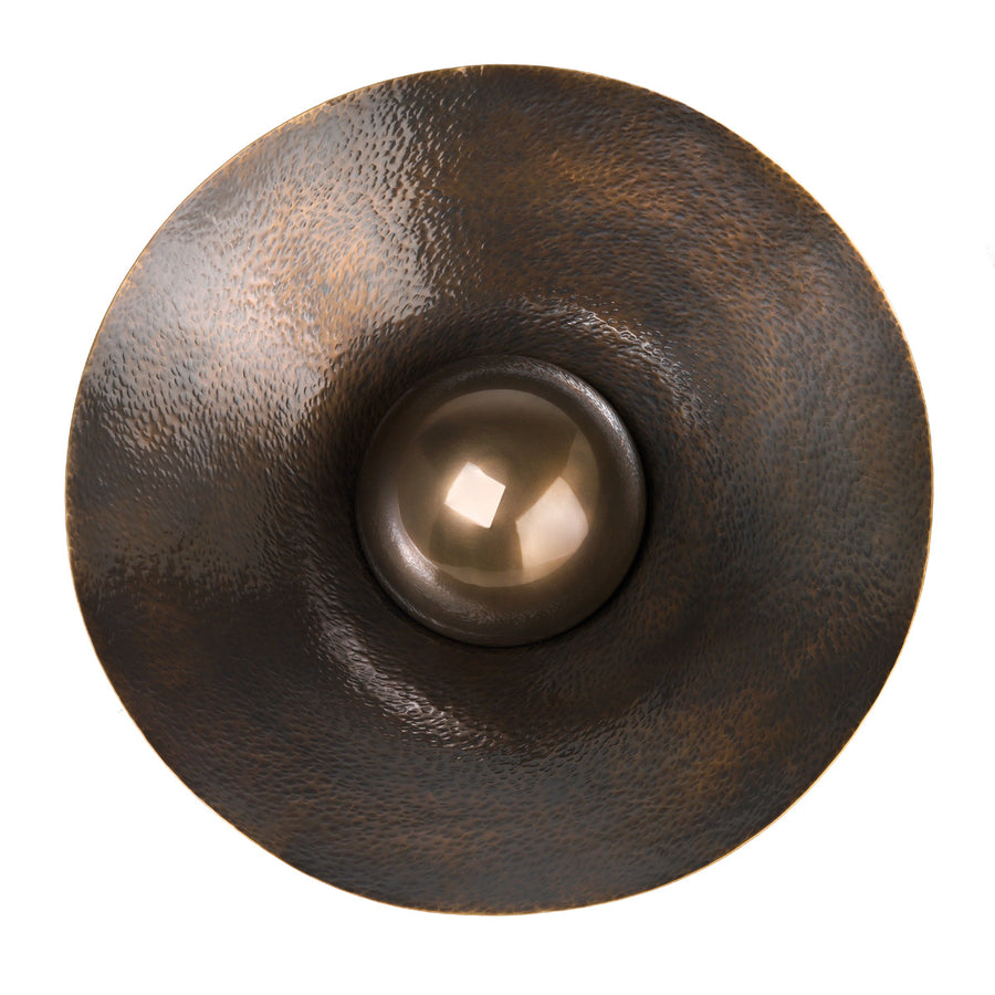 Luminária GIRASSOL G cúpula martelado latão oxidado brilho (marrom) + botão latão oxidado brilho (marrom)