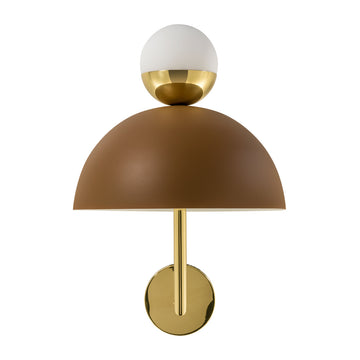 Wall light GUARDA CHUVA brown dome microtexture + rod and mini shade  polished brass