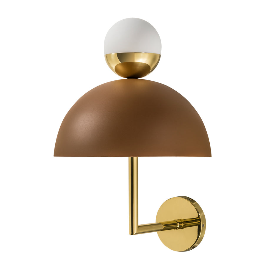 Wall light GUARDA CHUVA brown dome microtexture + rod and mini shade  polished brass
