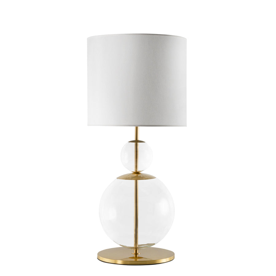 Lampshade MARIA ROSA shine brushed brass + blown glass sphere + white linen shade