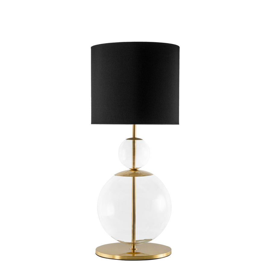 Lampshade MARIA ROSA shine brushed brass + blown glass sphere + black linen shade