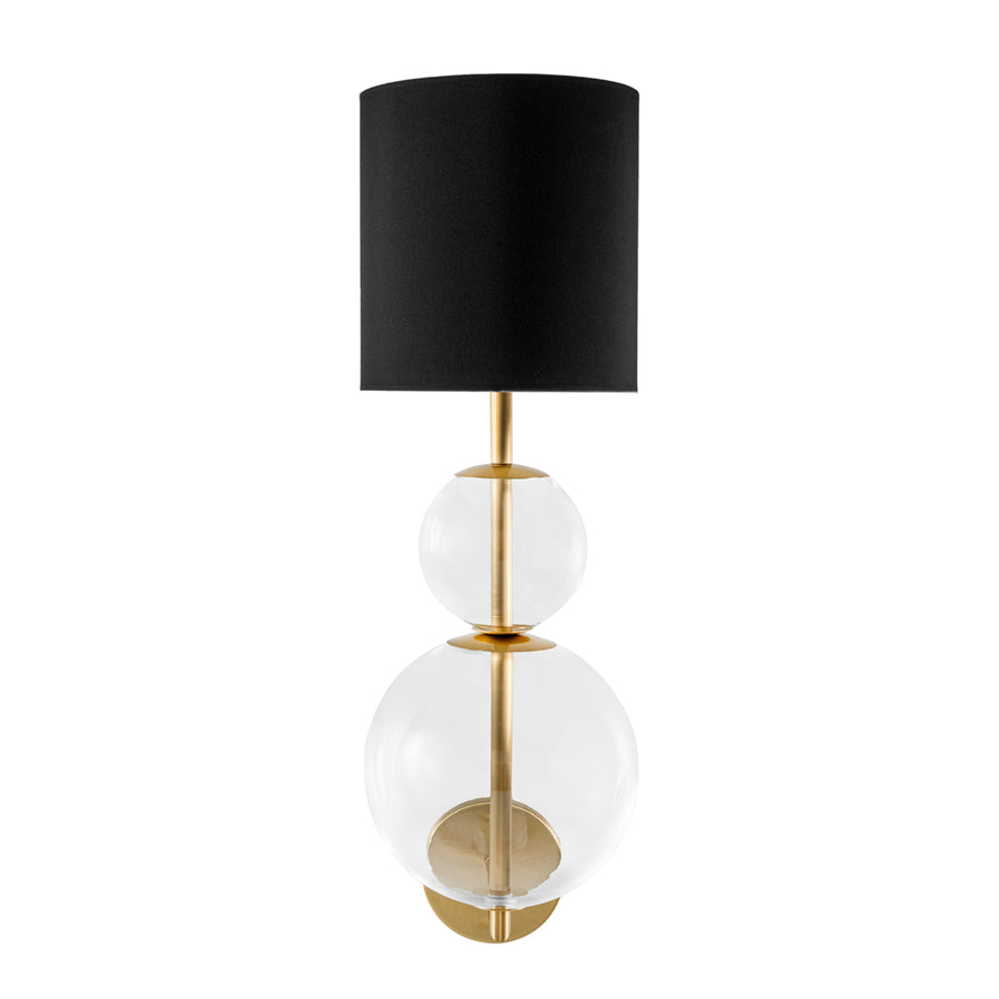 Wall light HENRIQUETA polished brass + blown glass sphere + black linen shade