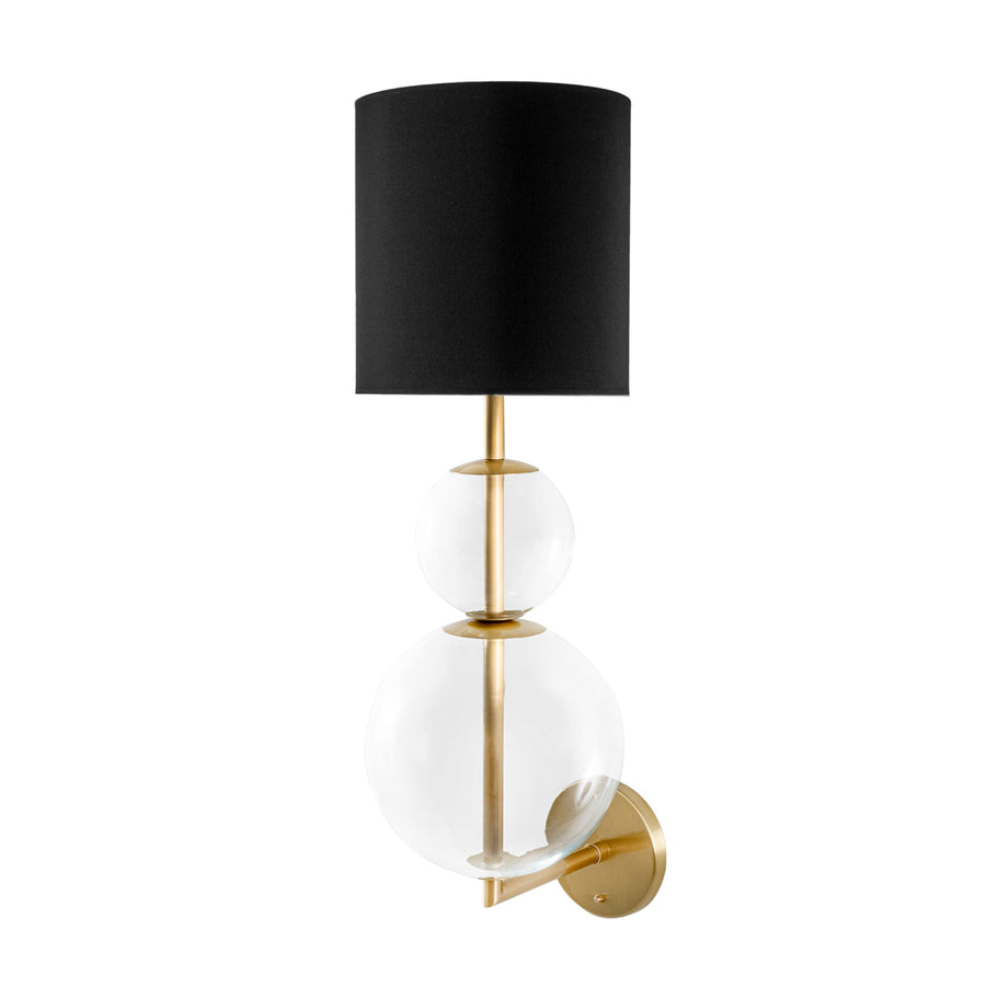 Wall light HENRIQUETA polished brass + blown glass sphere + white linen shade