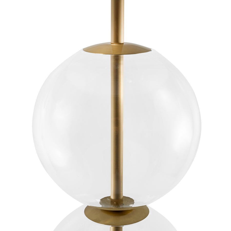 Abajur IZABEL latão escovado brilho + esferas de vidro soprado + cúpula linho branco
