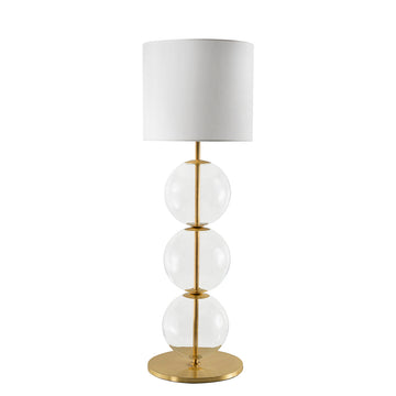 Lampshade IZABEL shine brushed brass + blown glass sphere + white linen shade