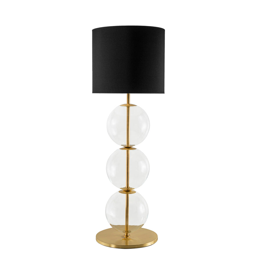 Lampshade IZABEL shine brushed brass + blown glass sphere + black linen shade