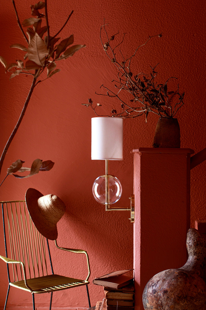 Wall light ESSI P polished brass + blown glass sphere + vegetal parchment shade