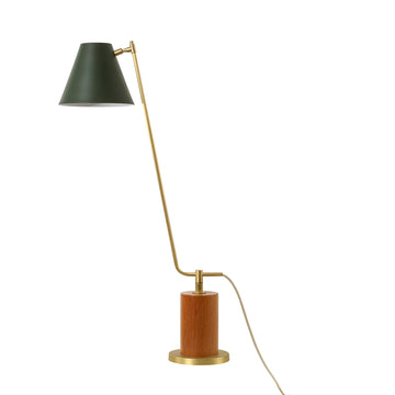 Abajur LEME® G latão escovado fosco + base cedro + cúpula microtextura verde noite