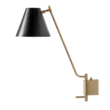 Wall light LEME black microtexture shade + matte brushed brass base and stem