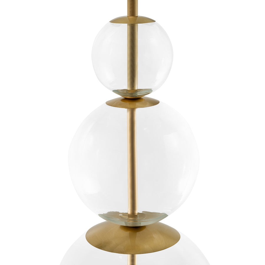 Abajur HENRIQUETA latão polido + esferas de vidro soprado + cúpula linho branco