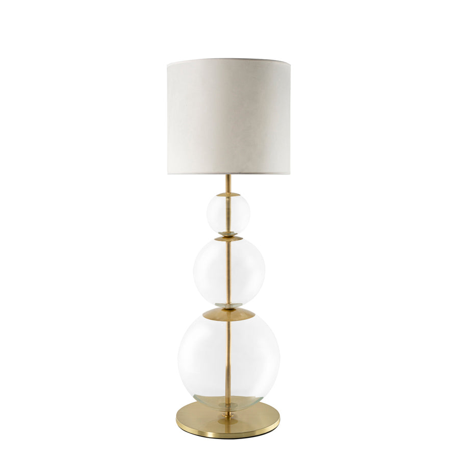 Lampshade HENRIQUETA polished brass + blown glass sphere + whit linen shade