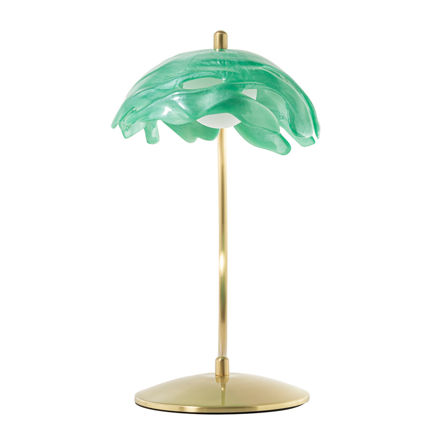 Lampshade PHILO shine brushed brass + translucent resin emerald shade