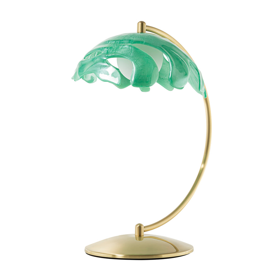 Lampshade PHILO shine brushed brass + translucent resin emerald shade