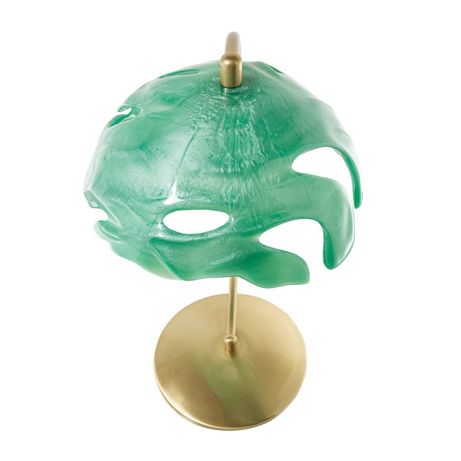 Abajur PHILO latão escovado brilho + cúpula resina esmeralda translúcida