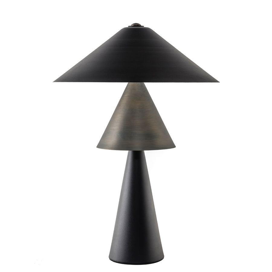 SHANGHAI lampshade matte oxidized brass (gray) + base and shade black microtexture