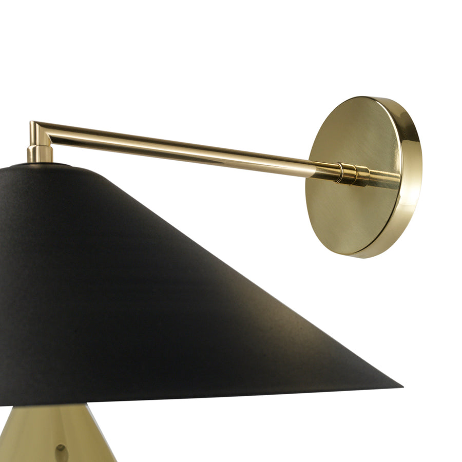 Wall light SHANGHAI bigger black microtexture shade + smaller polished brass and stem